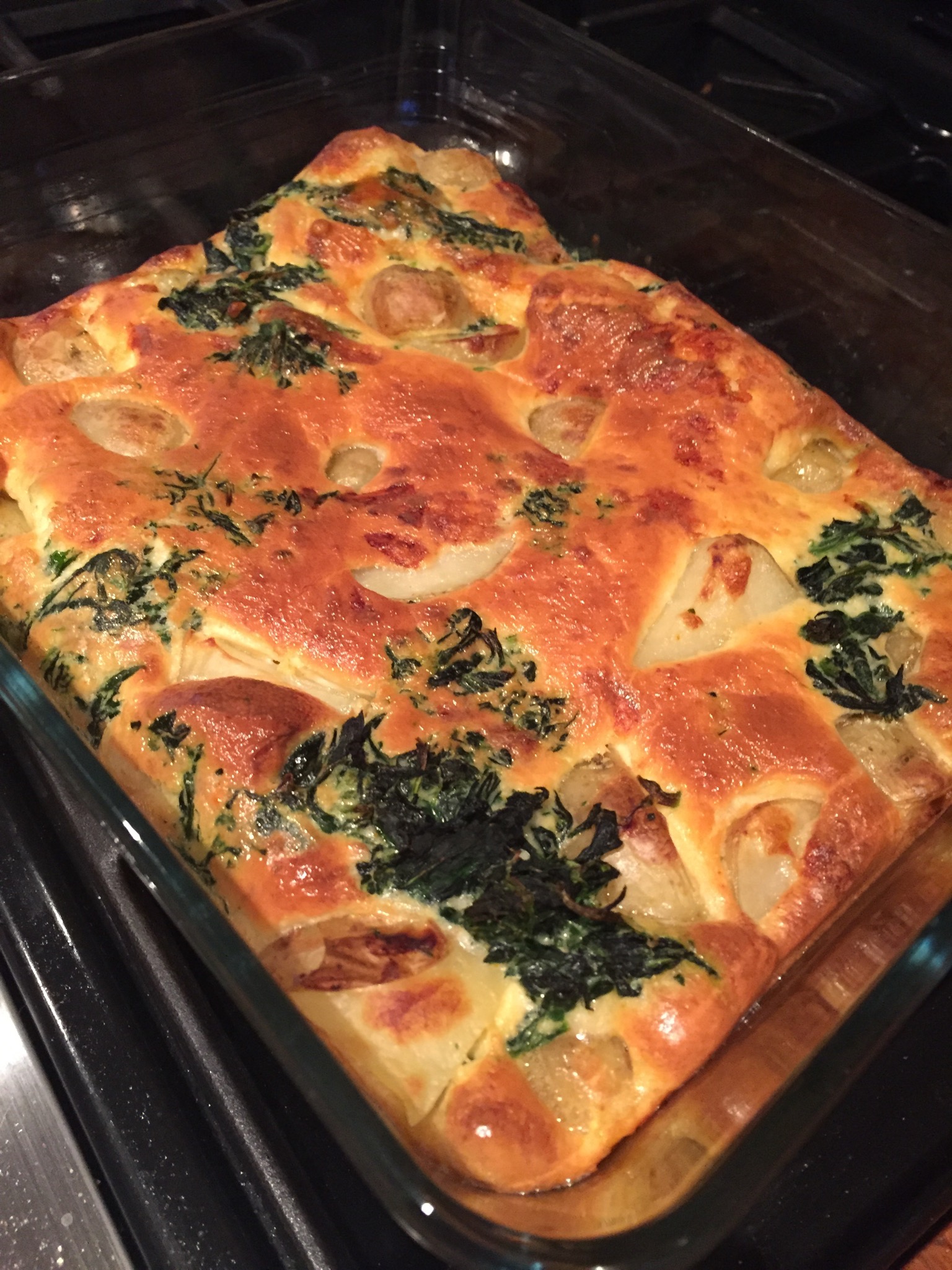 New potato, spinach and gruyere bake
